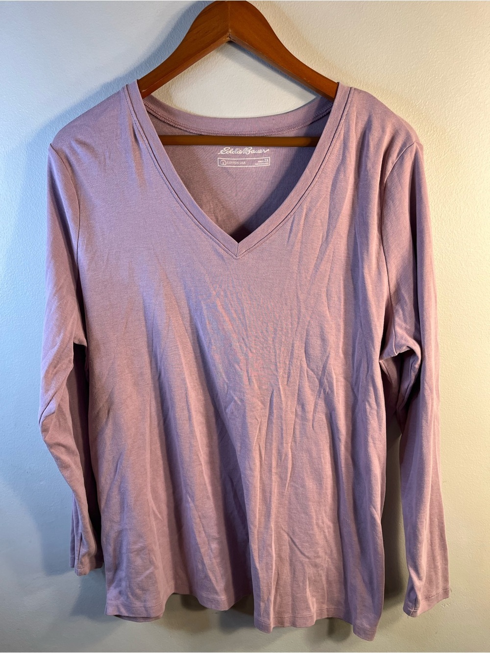 Eddie Bauer Lavender V-Neck Long Sleeve Top Women’s 2X